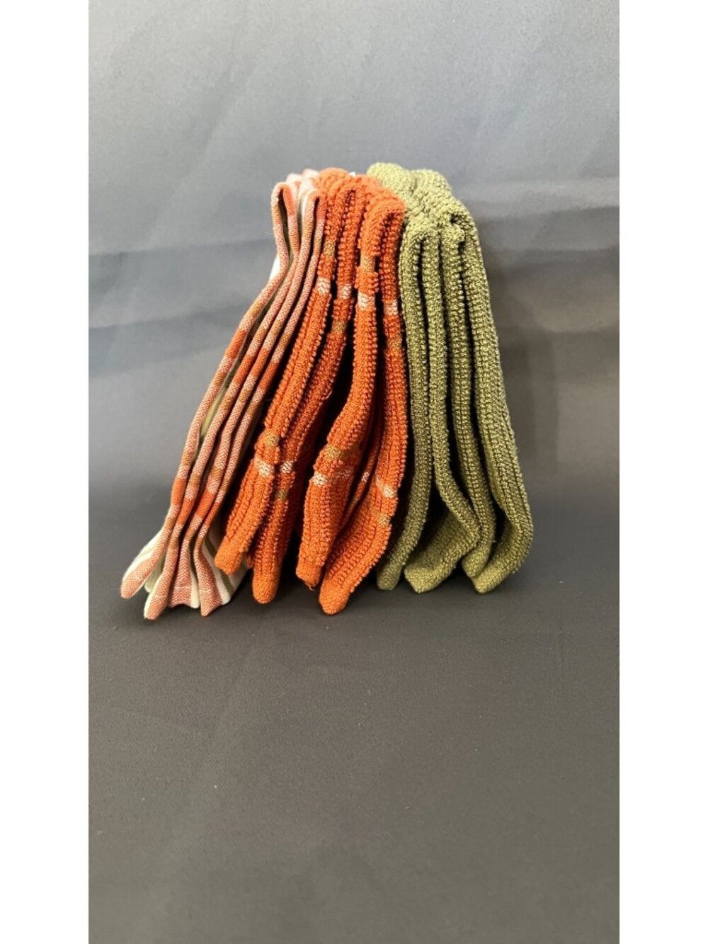 Fall Plaid Dishcloth Set 12" X 12" 6-Pack Orange & Green Cotton Microfiber Blend - Picture 2 of 5